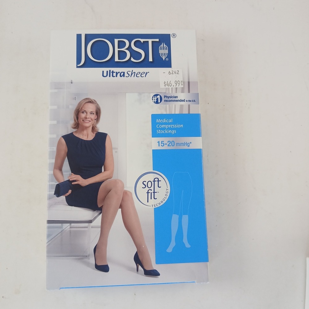 Jobst Ultrasheer Black Knee High Size L Full Calf Closed‎ Toe 15-20mmHg